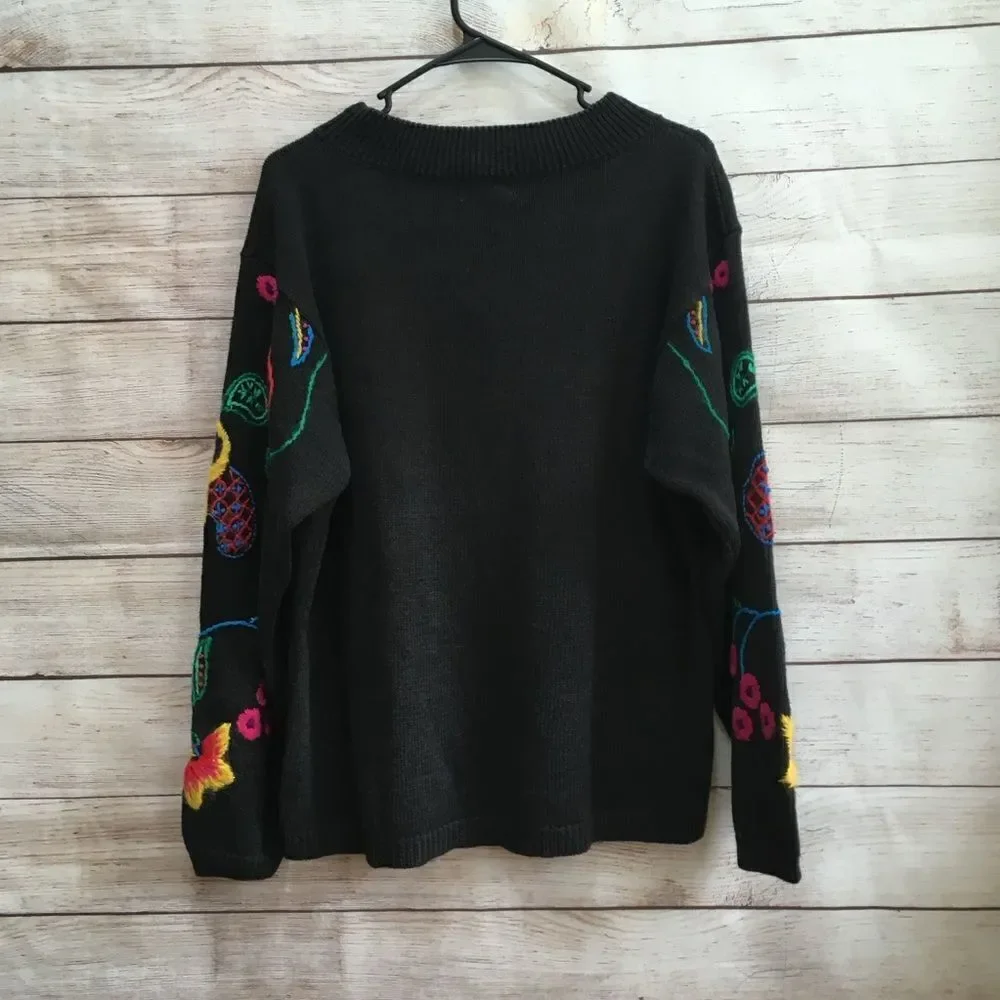 VINTAGE ROSANNA‎ EMBROIDERED SWEATER IN BLACK